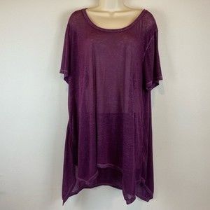 Seven7 Women Purple Burnout Sheer Short Sleeve T shirt SZ L